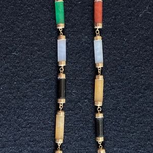 14K Gold Capped 18 Tubular Segmented Multi Color 18" Jade Necklace